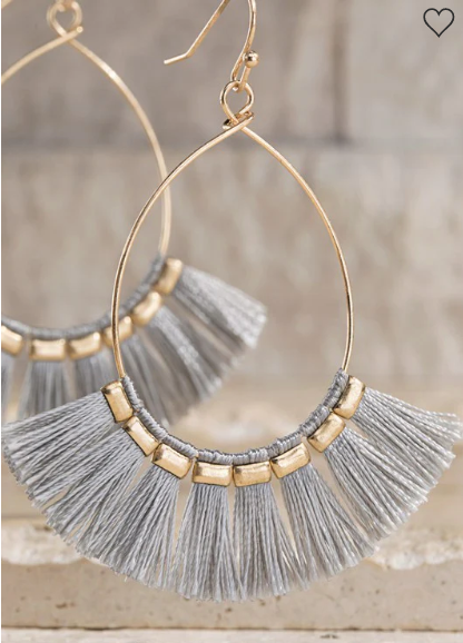 Grey Fine Thread Tassel Earrings