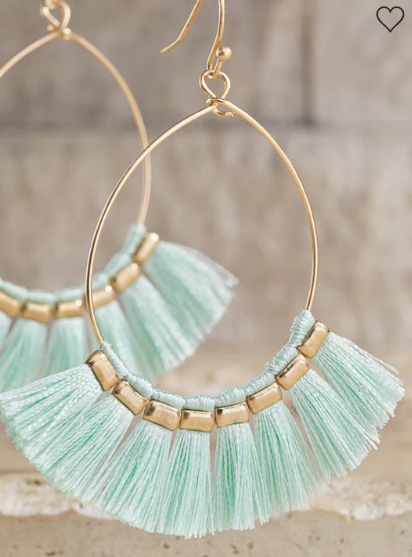 Mint Fine Thread Tassel Earrings Angie Brooke Boutique
